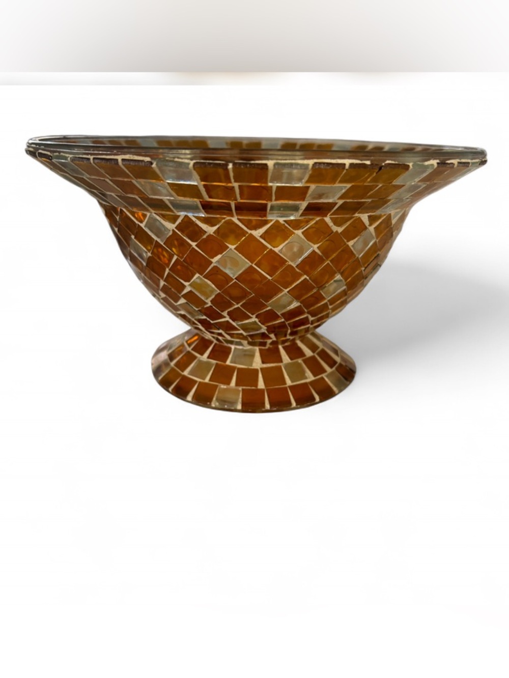 5x9” Amber Mosaic Glass Pedestal Bowl